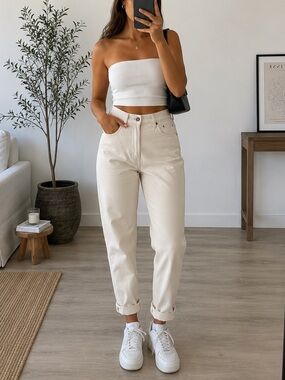 H&M Cream High-Waist Pants